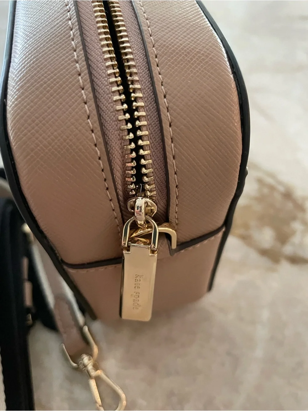 kate spade Cream and Black Logo Crossbody Mini Cam Bag